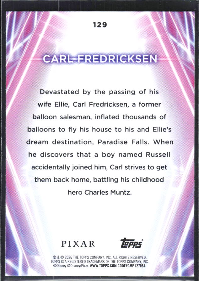 2026 Topps Disney Neon #129 Carl Fredricksen – baksida