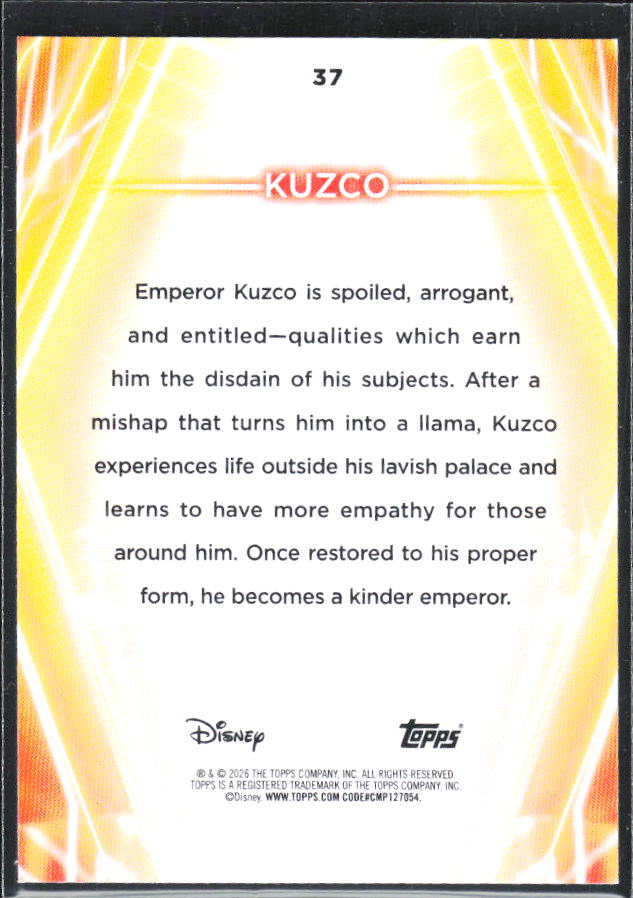 2026 Topps Disney Neon #37 Kuzco – baksida