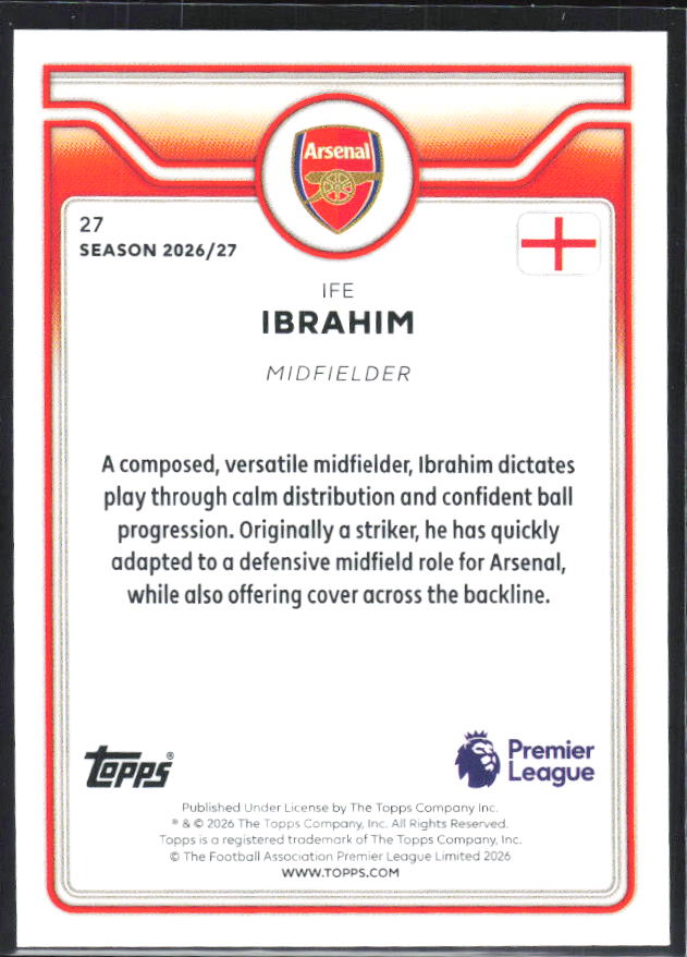 2026-27 Topps Premier League #27 Ife Ibrahim – baksida