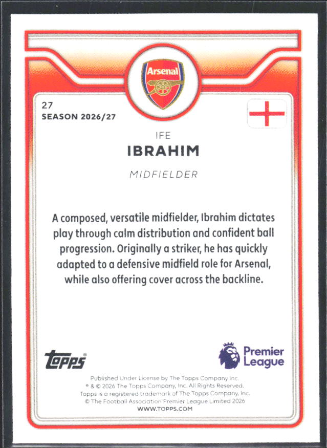 2026-27 Topps Premier League #27 Ife Ibrahim – baksida