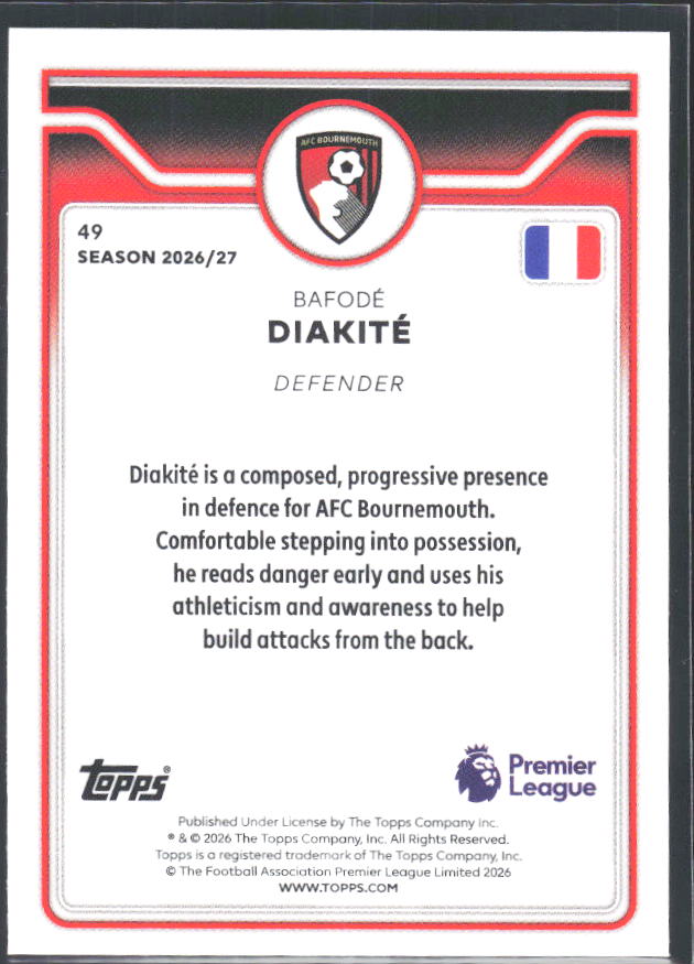 2026-27 Topps Premier League #49 Bafodé Diakité – baksida