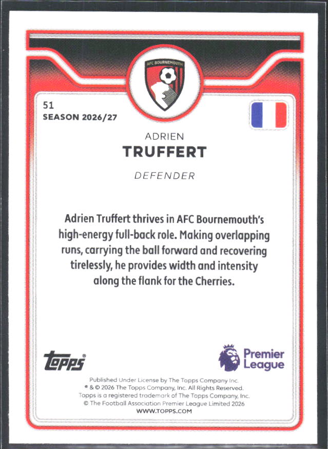 2026-27 Topps Premier League #51 Adrien Truffert – baksida