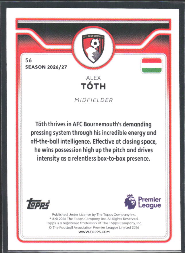 2026-27 Topps Premier League #56 Alex Tóth – baksida