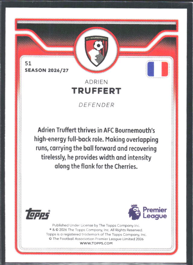 2026-27 Topps Premier League #51 Adrien Truffert – baksida