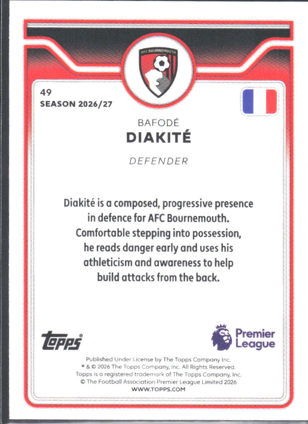 2026-27 Topps Premier League #49 Bafodé Diakité – baksida