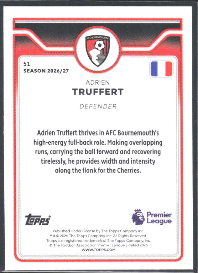 2026-27 Topps Premier League #51 Adrien Truffert – baksida