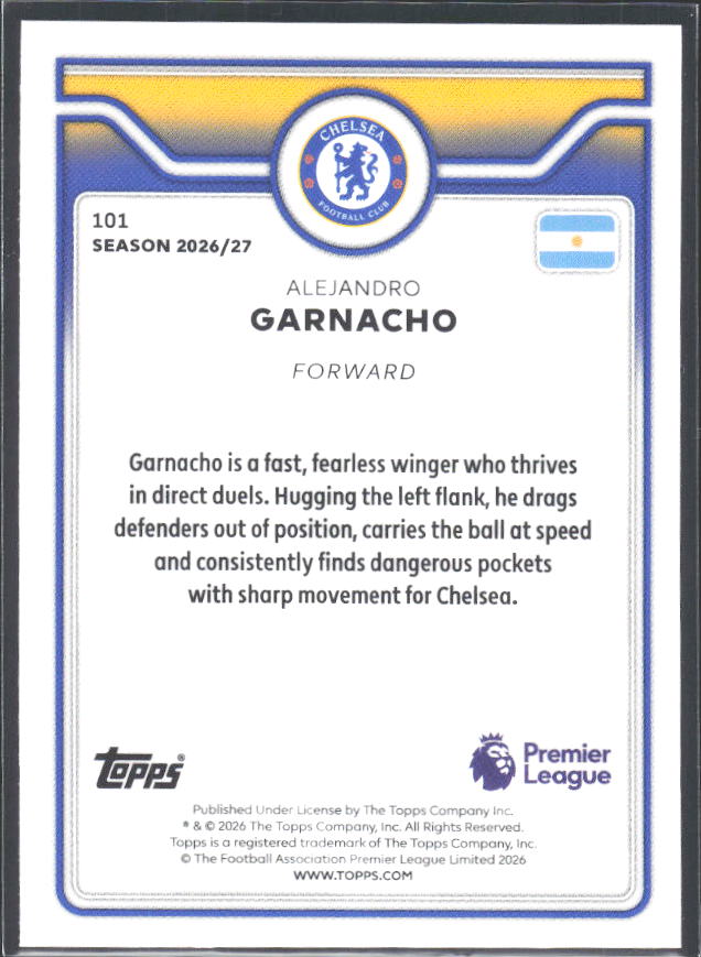 2026-27 Topps Premier League #101 Alejandro Garnacho – baksida