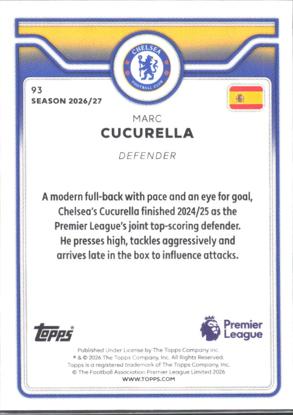 2026-27 Topps Premier League #93 Marc Cucurella – baksida