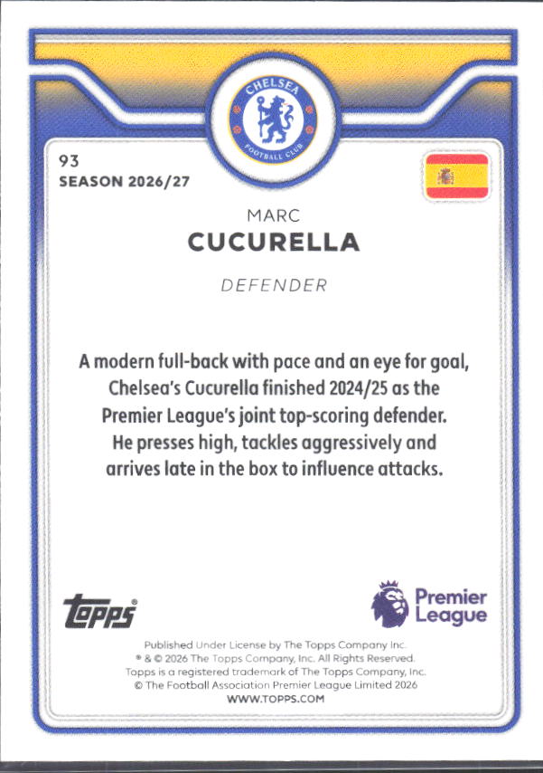 2026-27 Topps Premier League #93 Marc Cucurella – baksida