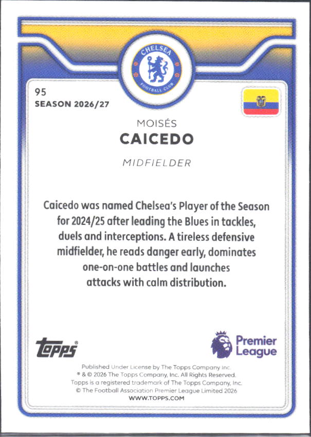 2026-27 Topps Premier League #95 Moisés Caicedo – baksida