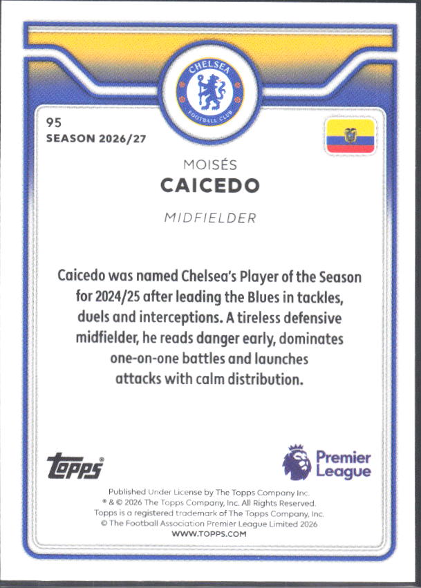 2026-27 Topps Premier League #95 Moisés Caicedo – baksida
