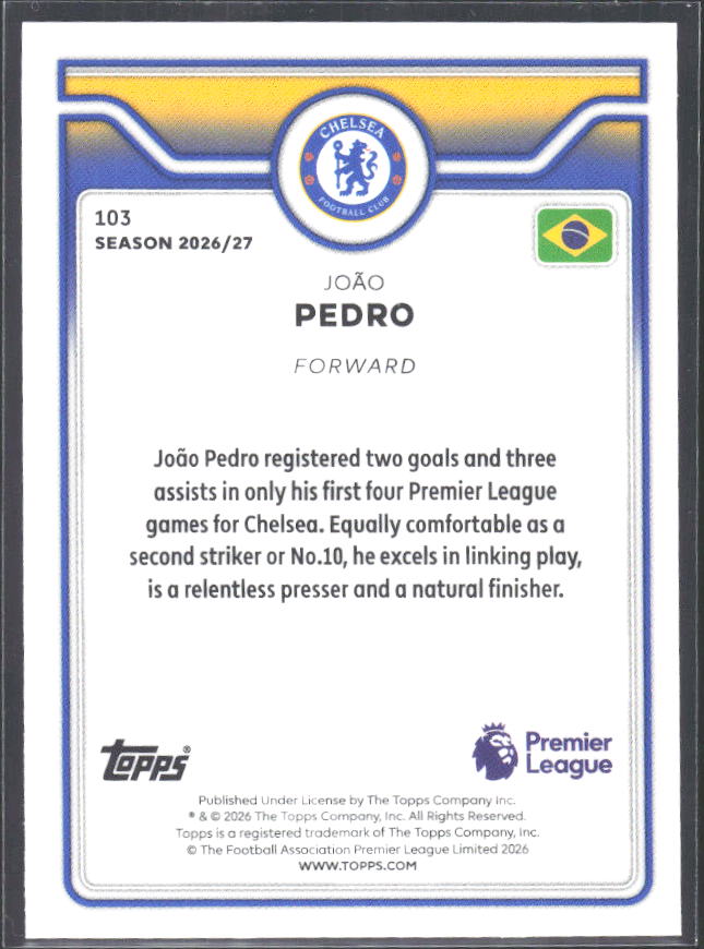 2026-27 Topps Premier League #103 João Pedro – baksida