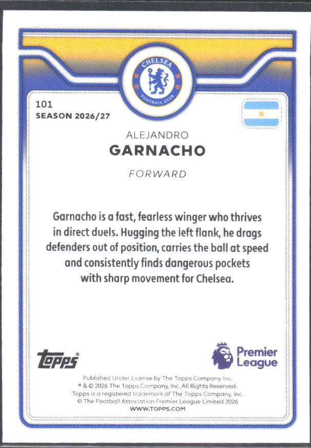 2026-27 Topps Premier League #101 Alejandro Garnacho – baksida