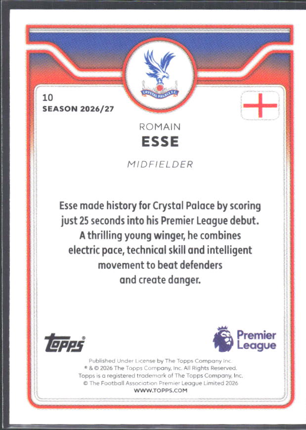 2026-27 Topps Premier League Future Stars #10 Romain Esse – baksida