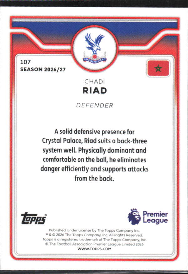 2026-27 Topps Premier League #107 Chadi Riad – baksida