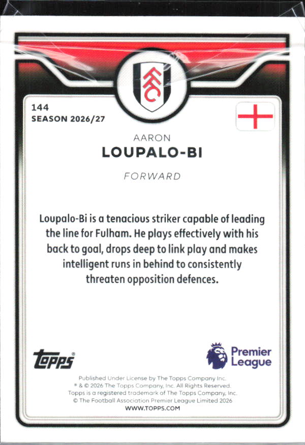 2026-27 Topps Premier League #144 Aaron Loupalo-Bi – baksida