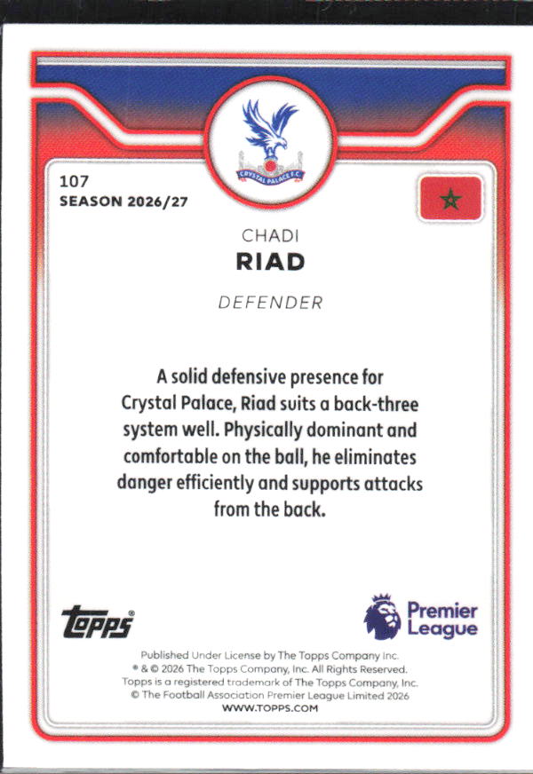 2026-27 Topps Premier League #107 Chadi Riad – baksida