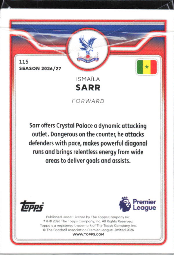 2026-27 Topps Premier League #115 Ismaïla Sarr – baksida