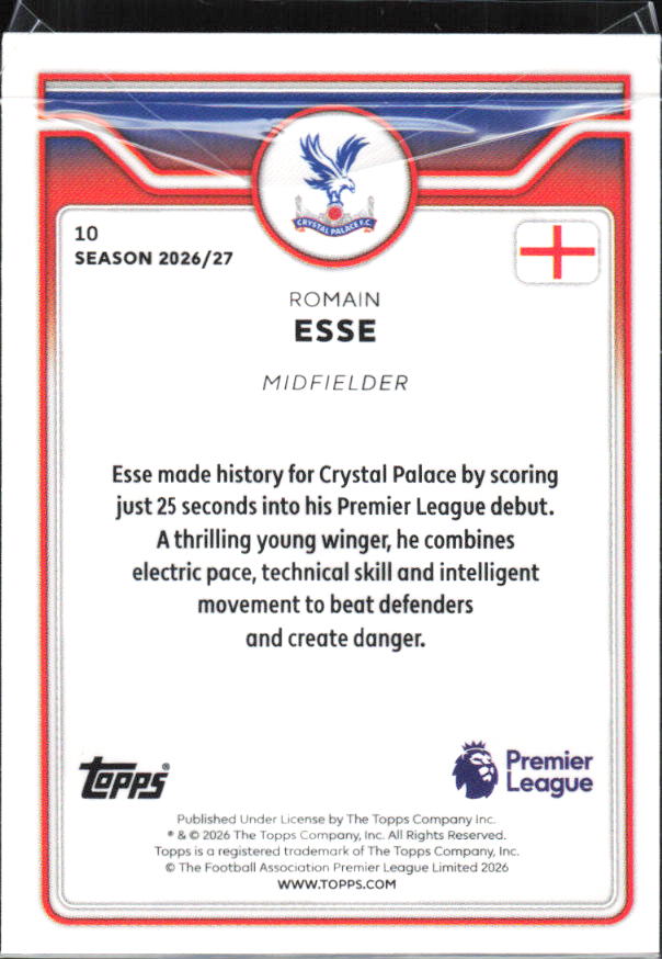 2026-27 Topps Premier League Future Stars #10 Romain Esse – baksida