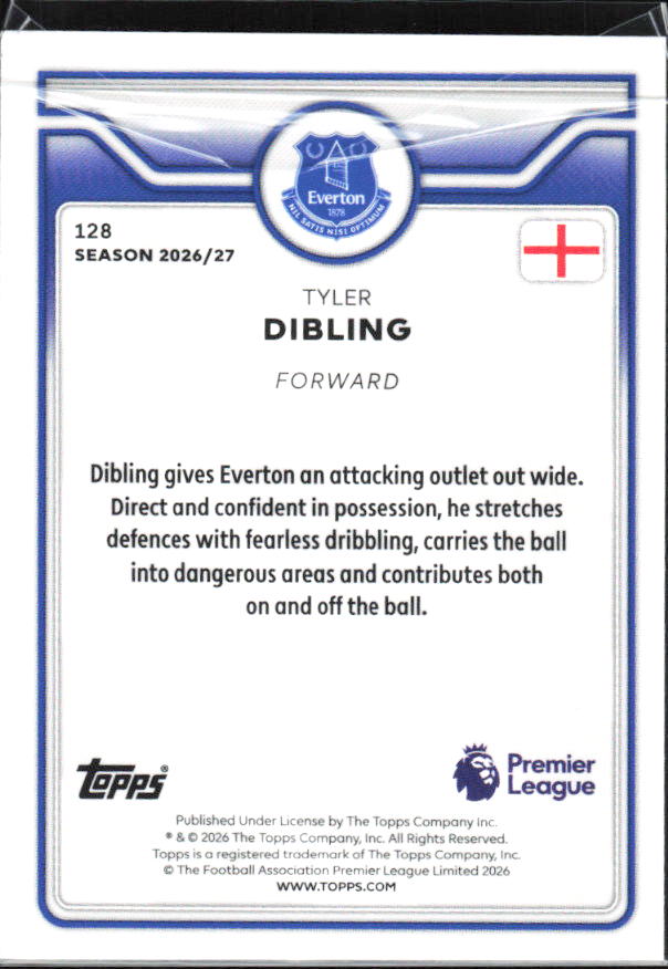 2026-27 Topps Premier League #128 Tyler Dibling – baksida