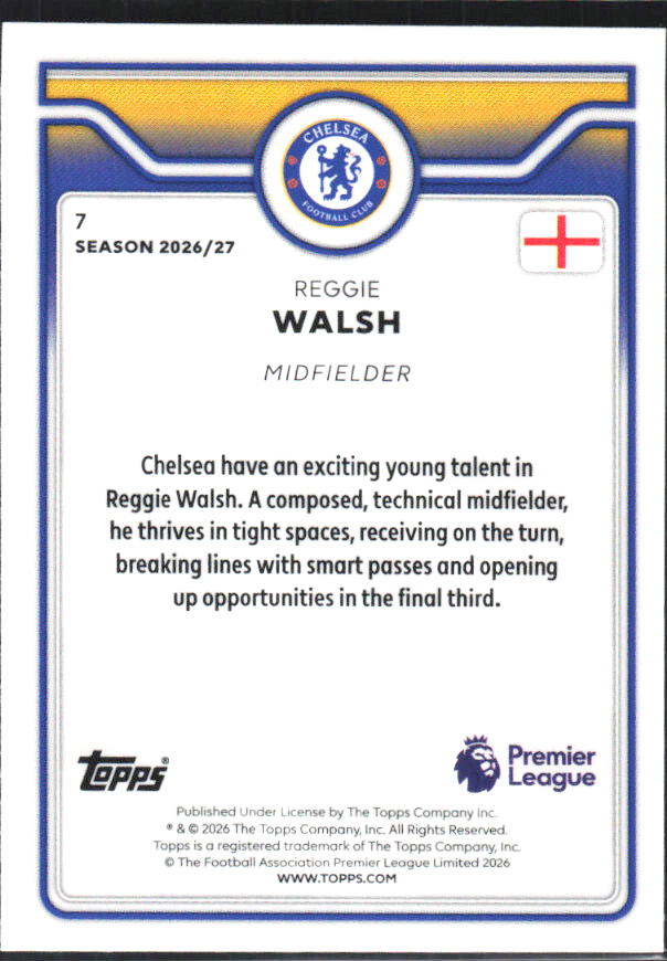 2026-27 Topps Premier League Future Stars #7 Reggie Walsh – baksida