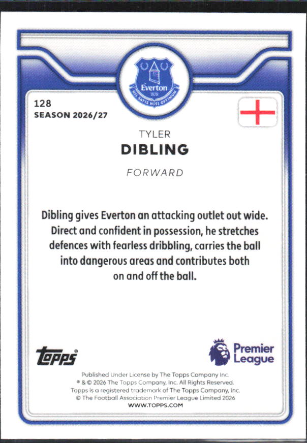 2026-27 Topps Premier League #128 Tyler Dibling – baksida