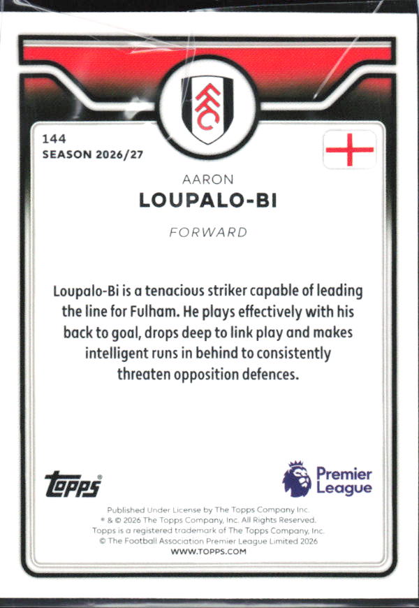 2026-27 Topps Premier League #144 Aaron Loupalo-Bi – baksida