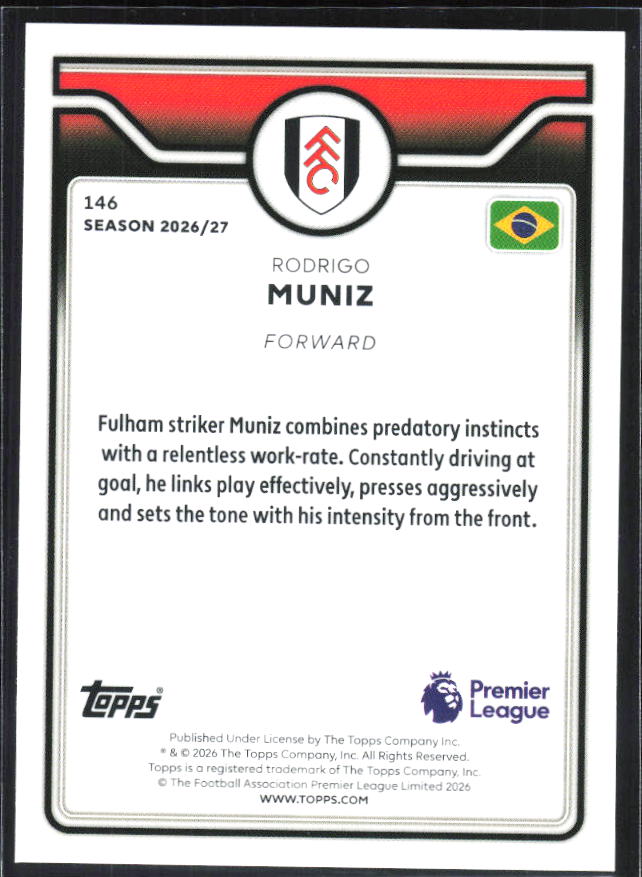 2026-27 Topps Premier League #146 Rodrigo Muniz – baksida
