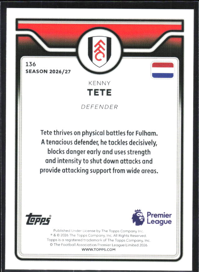 2026-27 Topps Premier League #136 Kenny Tete – baksida