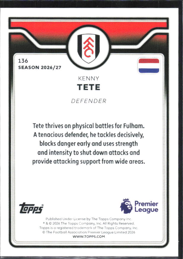 2026-27 Topps Premier League #136 Kenny Tete – baksida