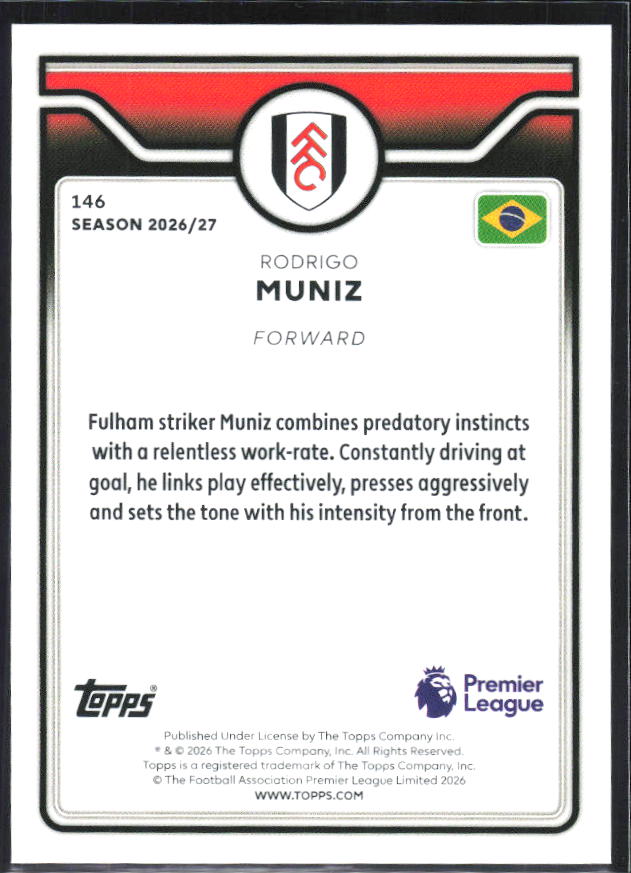 2026-27 Topps Premier League #146 Rodrigo Muniz – baksida