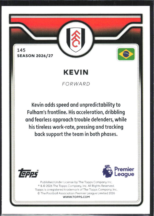2026-27 Topps Premier League #145 Kevin – baksida