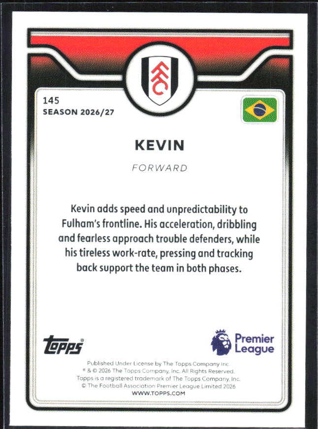 2026-27 Topps Premier League #145 Kevin – baksida