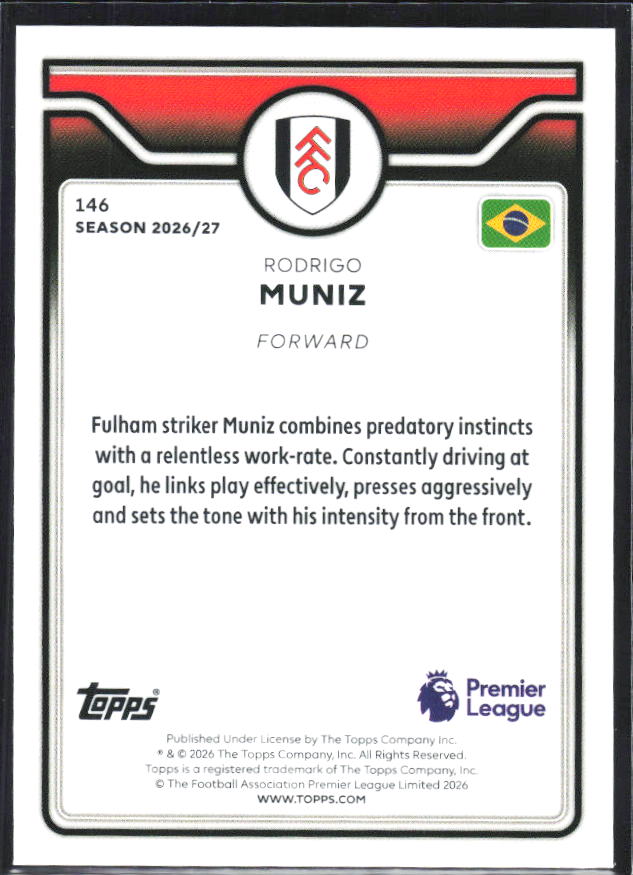 2026-27 Topps Premier League #146 Rodrigo Muniz – baksida