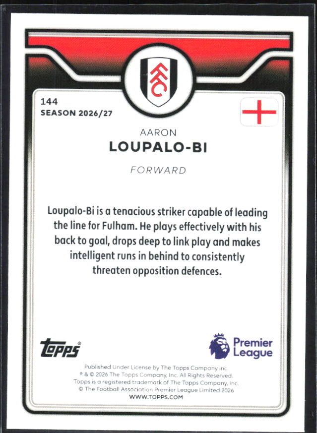 2026-27 Topps Premier League #144 Aaron Loupalo-Bi – baksida