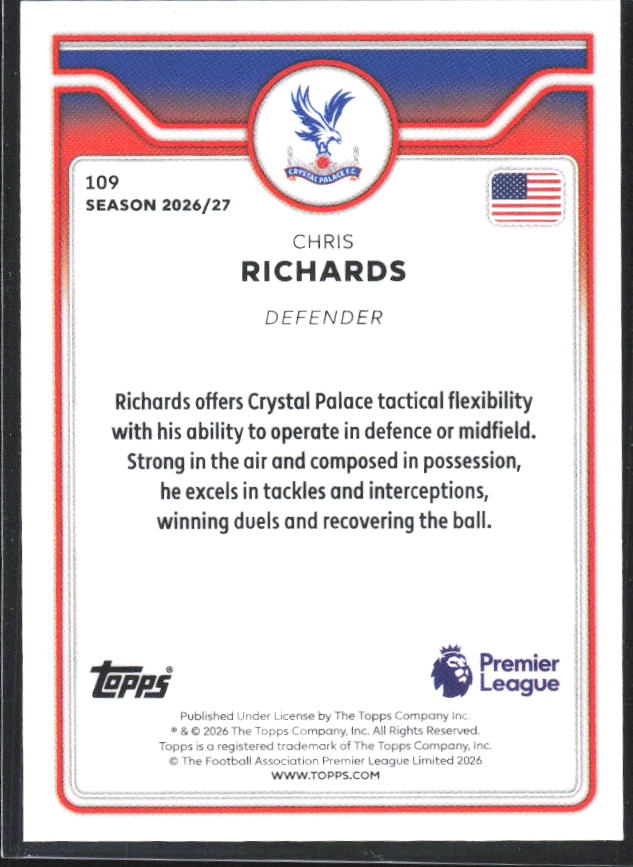 2026-27 Topps Premier League #109 Chris Richards – baksida