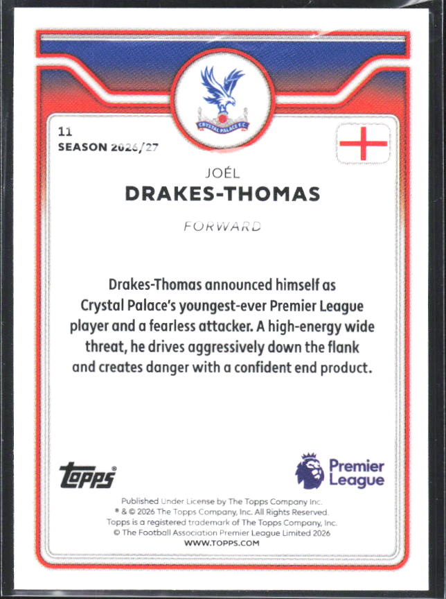 2026-27 Topps Premier League Future Stars #11 Joël Drakes-Thomas – baksida