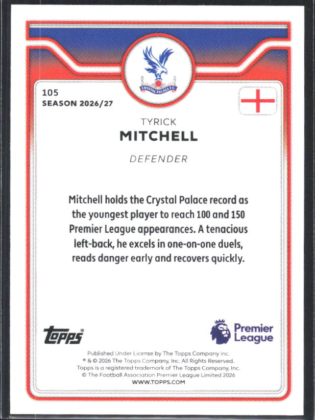 2026-27 Topps Premier League #105 Tyrick Mitchell – baksida