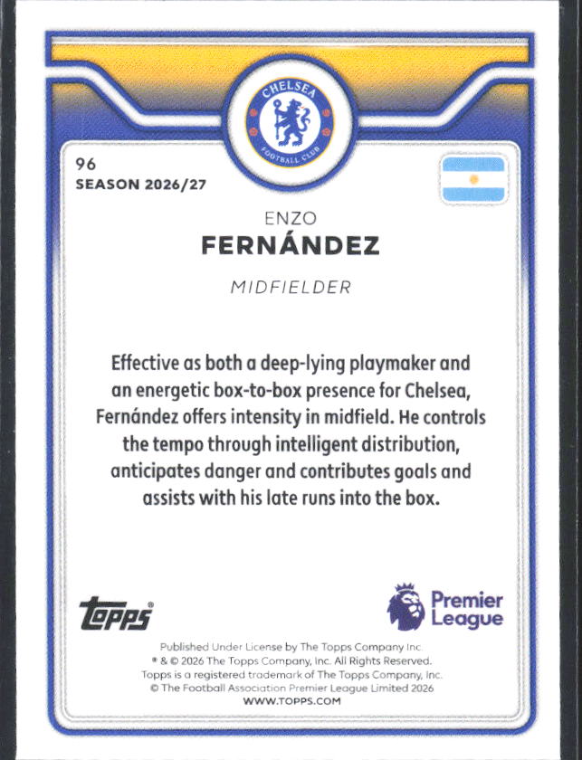 2026-27 Topps Premier League #96 Enzo Fernández – baksida