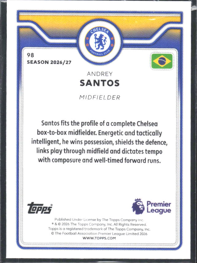 2026-27 Topps Premier League #98 Andrey Santos – baksida