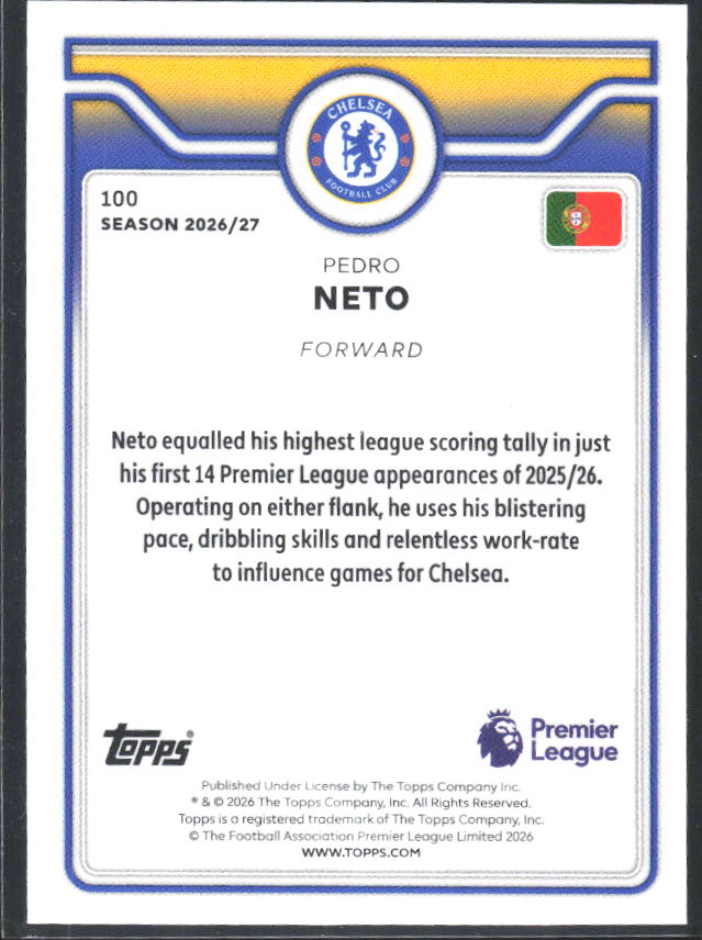 2026-27 Topps Premier League #100 Pedro Neto – baksida