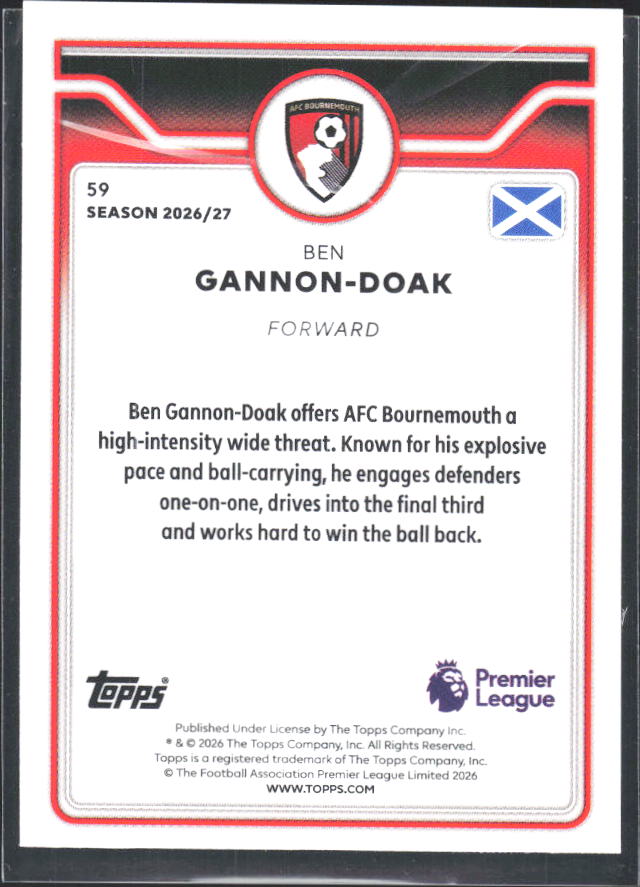 2026-27 Topps Premier League #59 Ben Gannon-Doak – baksida