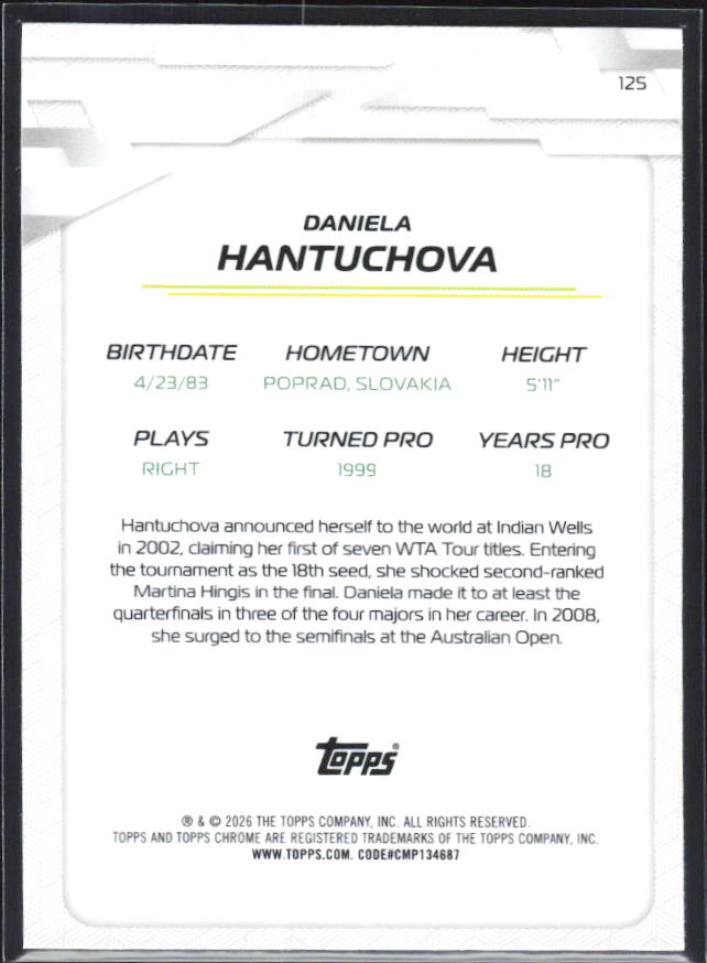2026 Topps Chrome Tennis #125 Daniela Hantuchova – baksida
