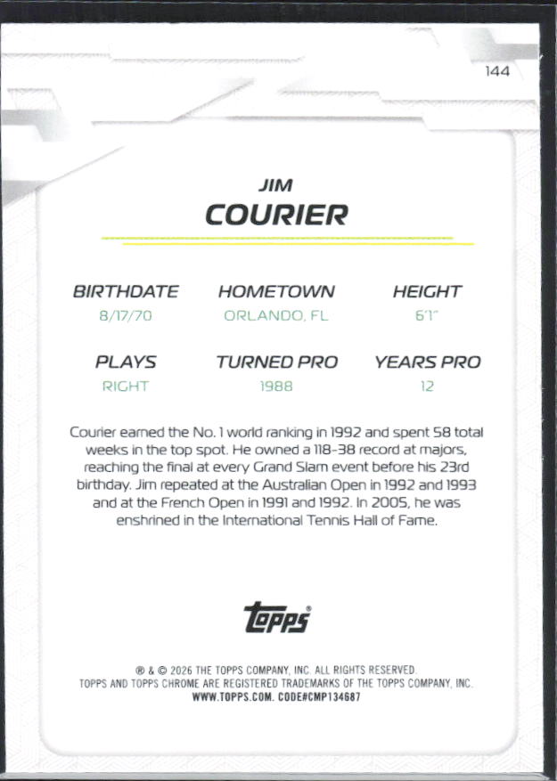 2026 Topps Chrome Tennis #144 Jim Courier – baksida