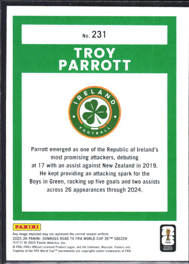 2025-26 Donruss Road to FIFA World Cup #231 Troy Parrott – baksida