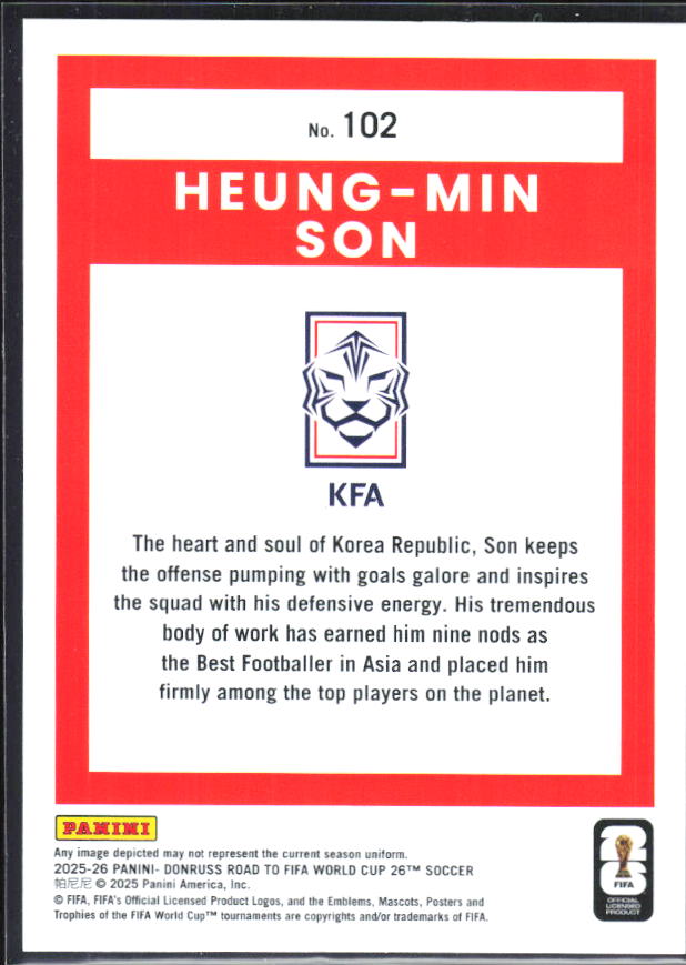 2025-26 Donruss Road to FIFA World Cup #102 Heung-Min Son – baksida