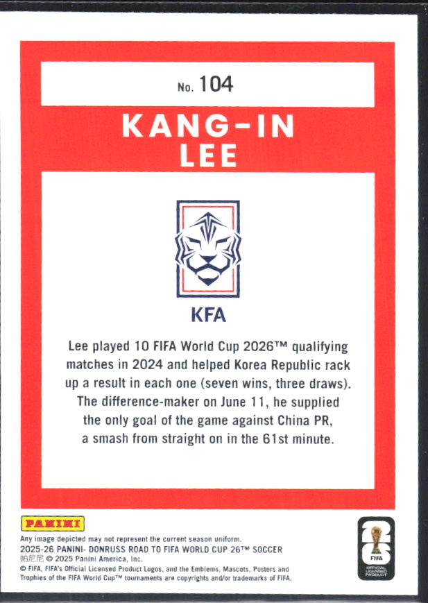 2025-26 Donruss Road to FIFA World Cup #104 Kang-in Lee – baksida