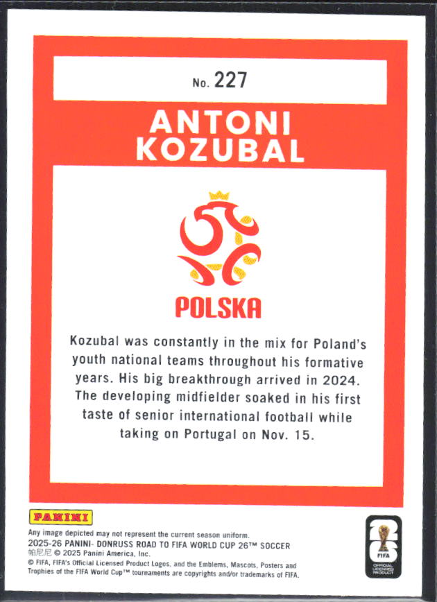 2025-26 Donruss Road to FIFA World Cup #227 Antoni Kozubal – baksida