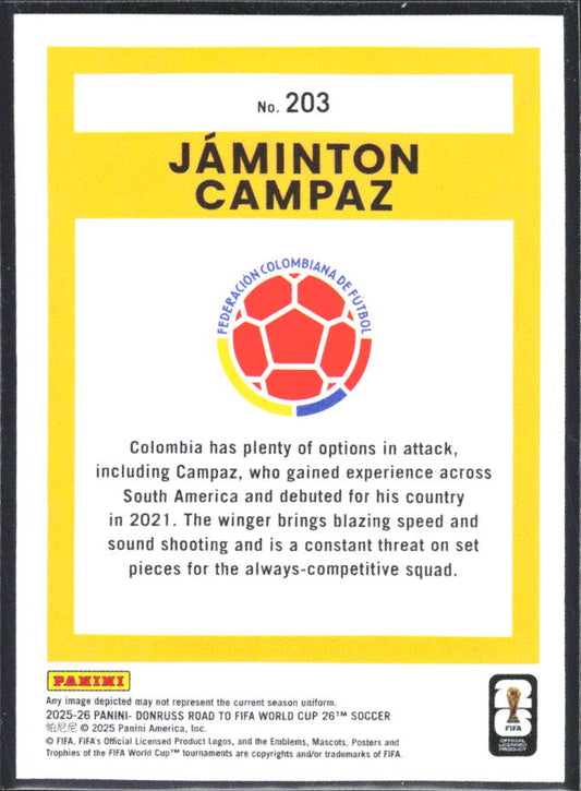 2025-26 Donruss Road to FIFA World Cup #203 Jaminton Campaz – baksida