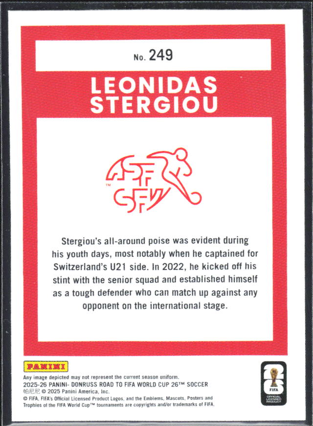 2025-26 Donruss Road to FIFA World Cup #249 Leonidas Stergiou – baksida